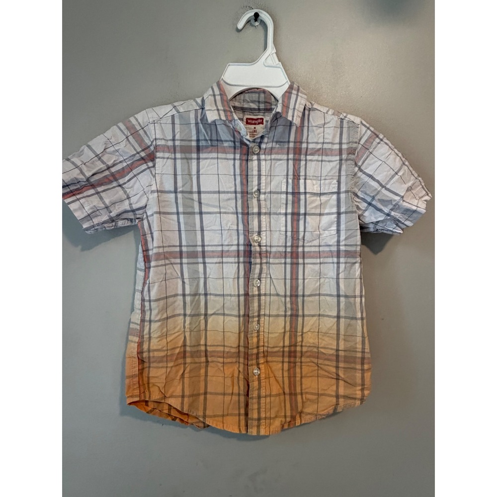 Wrangler Boys Coral Plaid Ombre Short Sleeve Button Down Shirt B560734 Size M 8